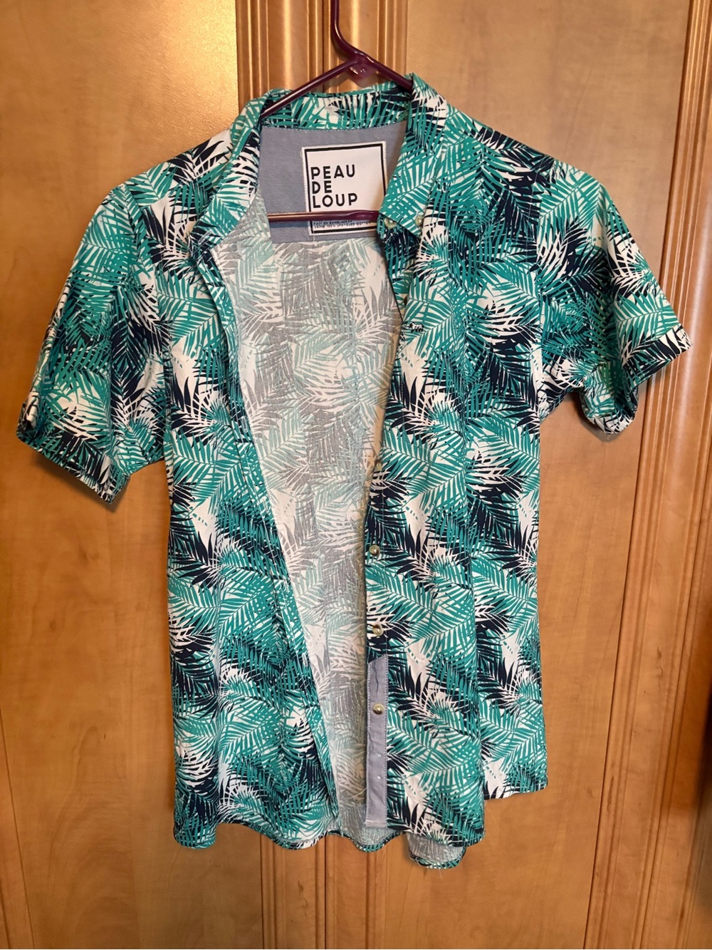 Peau De Loup Short-Sleeve Tropical Shirt in Teal & Navy